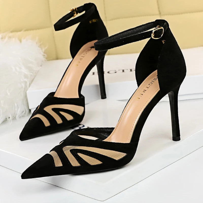 Mesh Hollow Women Sandals Fashion Suede High Heels Women Shoes Stiletto Sandals Woman Pumps