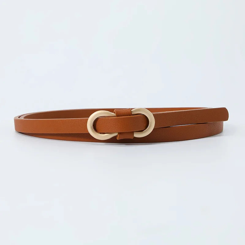 Black White Adjustable PU Leather Women Thin Belts Dress Coat Pant Skinny Ladies Waistband Strap Gold Buckle Female Waistbelt Natalia Home Fashion bazikou-pu-1X110cm-brown Natalia Home Fashion