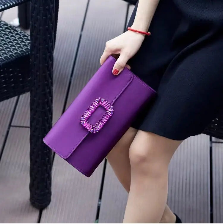 Luxury Satin Clutch Purse For Wedding Party Banquet Women's Handbag Crystal Shiny Rhinestone Diamond Evening Bag Shoulder Bag