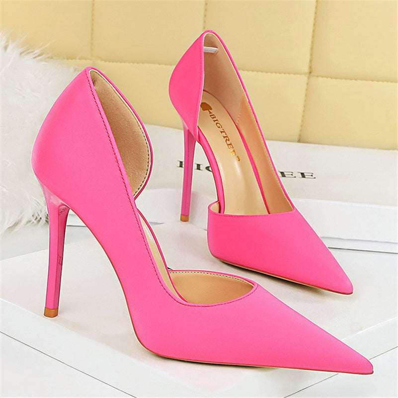 Women High Heels Blue Pumps Lady Wedding Evening Party Purple Peach Heels Silk Satin Nightclub Prom Dress Shoes
