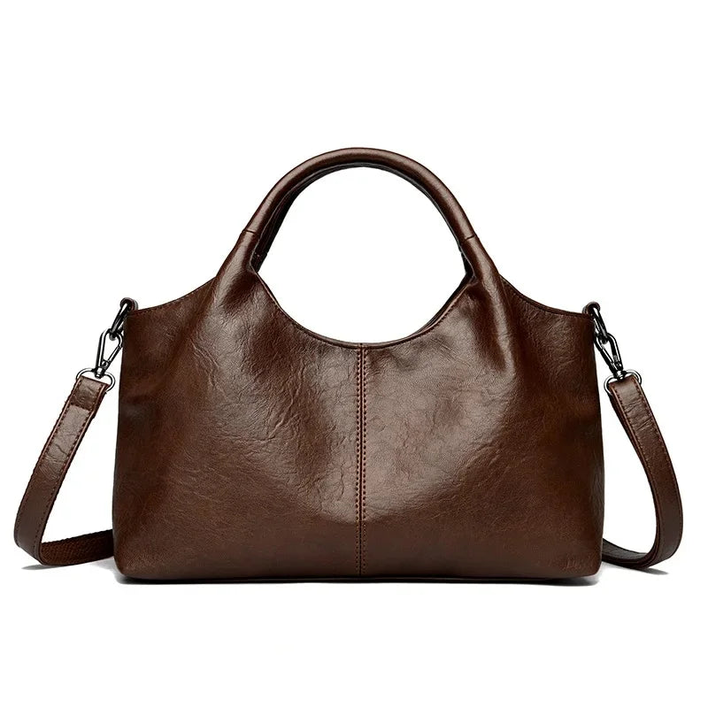 Fashionable Pure Color Basket Handbag Women's Commuter Bag Soft PU Leather Vintage Style Single Shoulder Bag with Internal Zipper