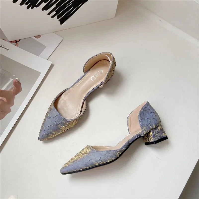 Fashionable Women's Shoes Summer Pointed Toe Low Heel Back Strap Sandals Clumsy Heel Elegant Colors