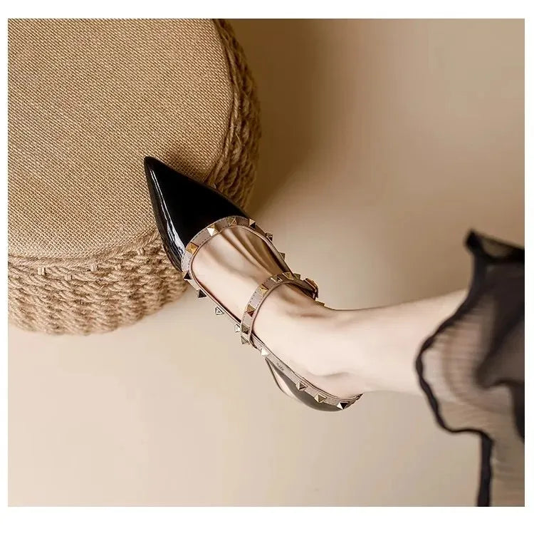 Elegant French Style Cropped Studded Flat Bottom Sandals Women's Summer Tweed Pattern Medial Vacancy Pointe Roman Design