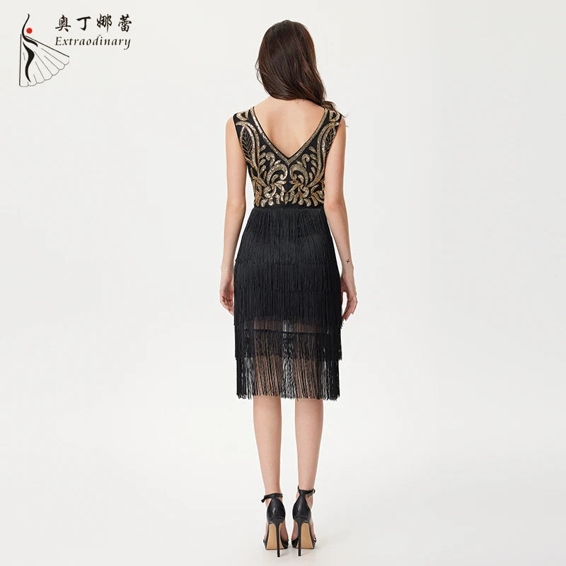 Tassel Women Dress 1920s Elegant Black Party Dance Dress with Sleeveless Female Clothing Vestido Vintage Evening Party Dress Natalia Home Fashion Natalia Home Fashion