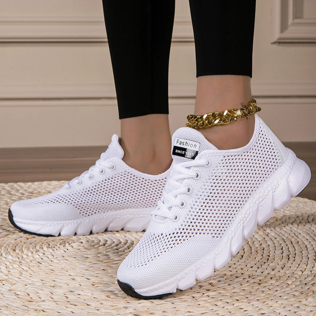Cross-border large summer hollowed-out woven women's sports casual shoes light running shoes
