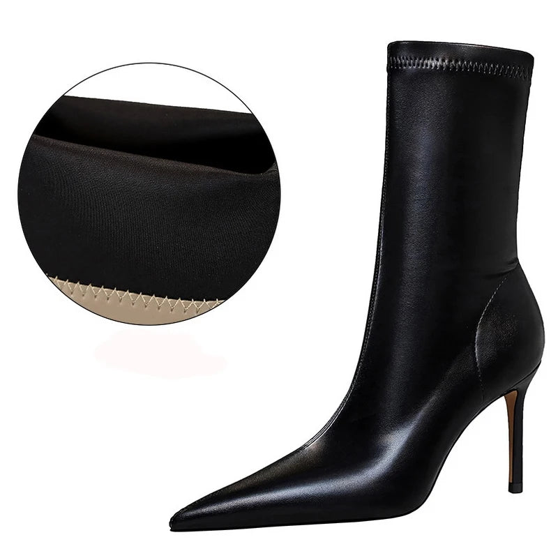 Leather Boots Women Ankle Boots Autumn Winter Boots Women High Heels Short Boots Ladies Booties