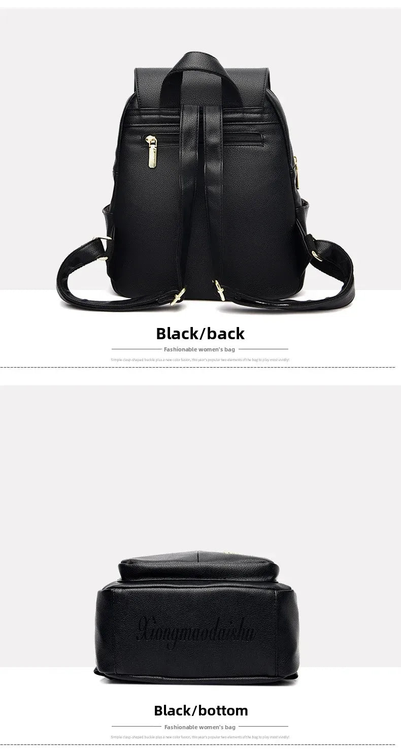Soft Leather Dual-Shoulder Bag Student Backpack Travel Versatile Women's Bag