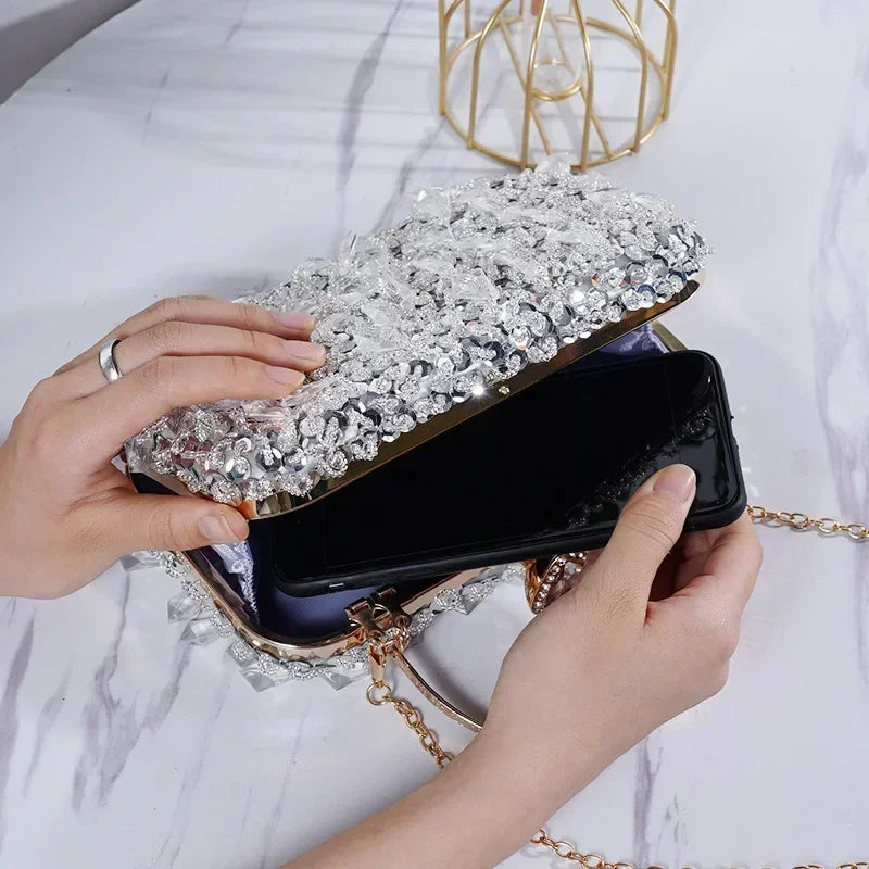 Women's Evening Bags Fashion Luxury Sequin Beaded Banquet Handbags Clutches Ladies Chain Small Shoulder Bag Purses