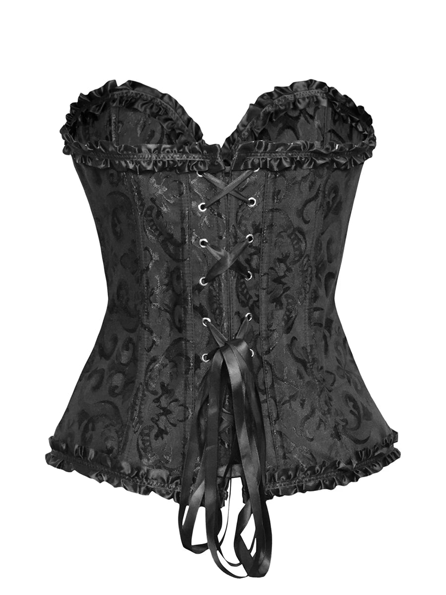 Women Corset Tops Bustier Overbust Floral Lace Tie-Up Strapless Tube Tops Vintage Court Gown Lingerie Bodyshaper Tops Natalia Home Fashion Natalia Home Fashion