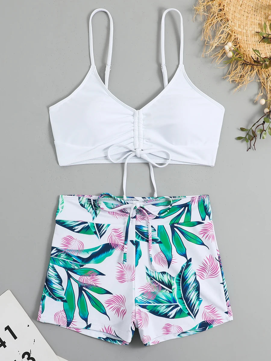 Tie Dye Bikini Drawstring Swimsuit Women High Waist Shorts Swimwear Female Padded Bathing Suit Swimming Beachwear Summer