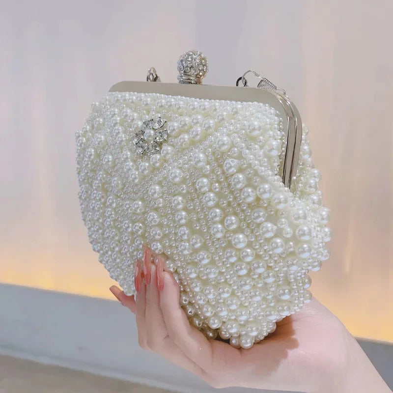 Pearl Handbag Women's Evening Dress Bag Ball Gown Diamond Clutch Bag Elegant Lady Purse