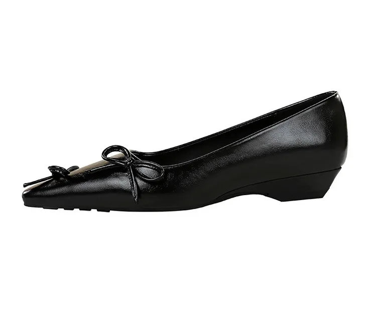Pointed End Low Heeled Shoes Women Wedges Bowknot Low Heels Pumps Elegant Banquet Shoe Kitten Heels Ladies Shoes