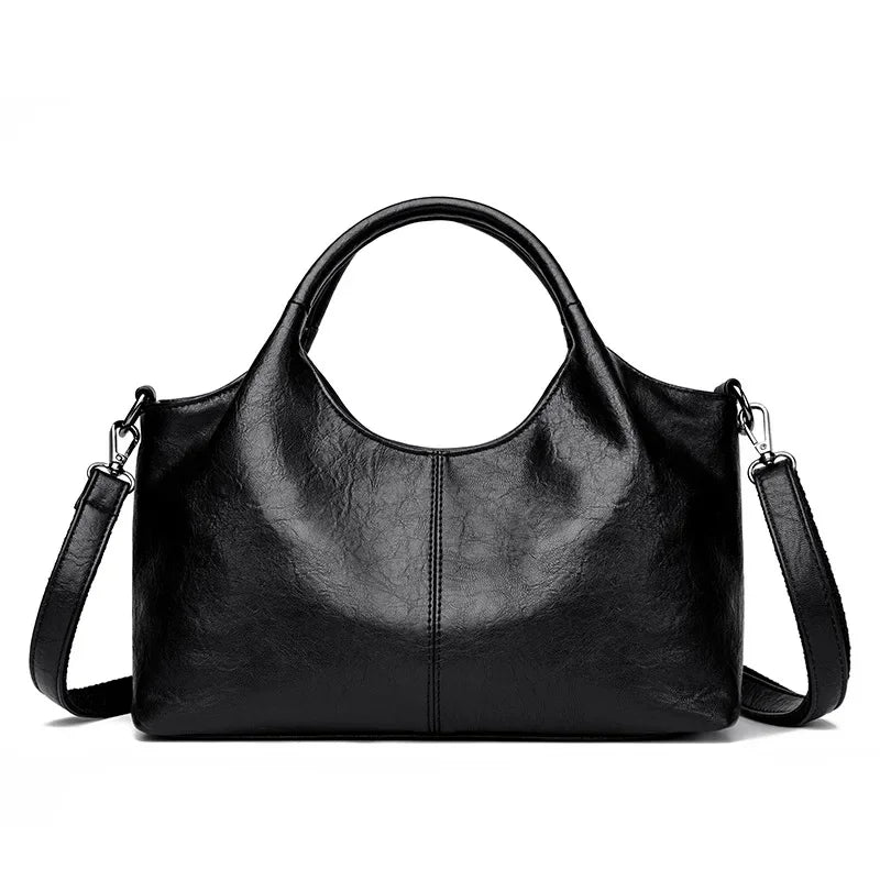 Fashionable Pure Color Basket Handbag Women's Commuter Bag Soft PU Leather Vintage Style Single Shoulder Bag with Internal Zipper