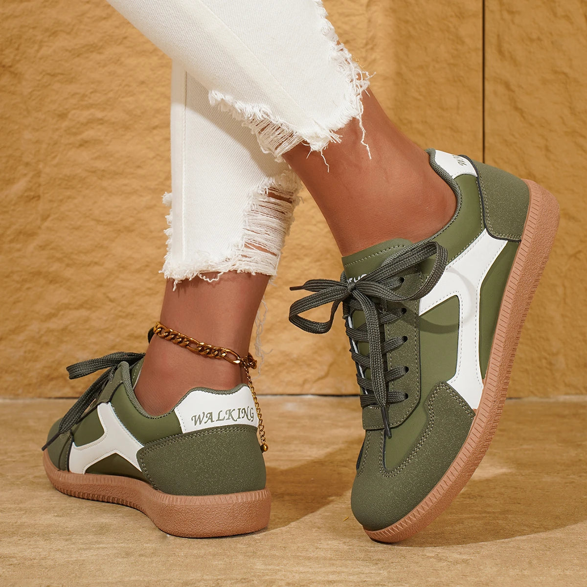 Women's Contrast Color Flat Sneakers Fashion Soft Sole Lace Up Walking Shoes Woman Lightweight Comfort Low Top Sneakers