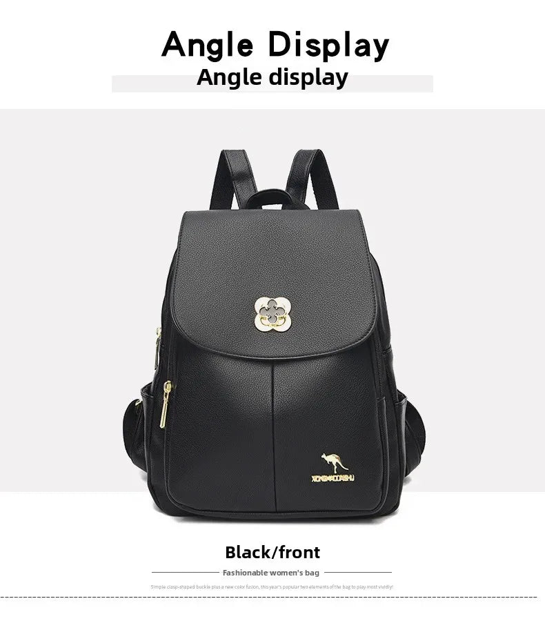 Soft Leather Dual-Shoulder Bag Student Backpack Travel Versatile Women's Bag