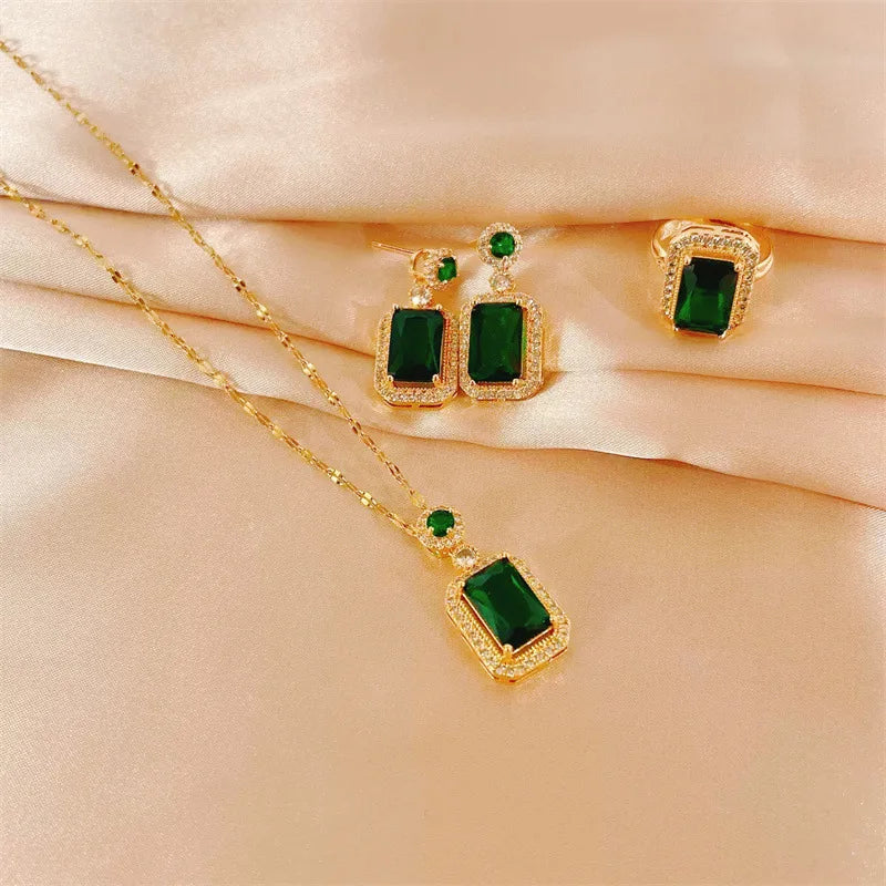 Women's Fashion Cubic Zirconia Necklace Earrings Ring Jewelry Set Girls Anniversary Wedding Valentine's Day Perfect Gift Natalia Home Fashion Natalia Home Fashion