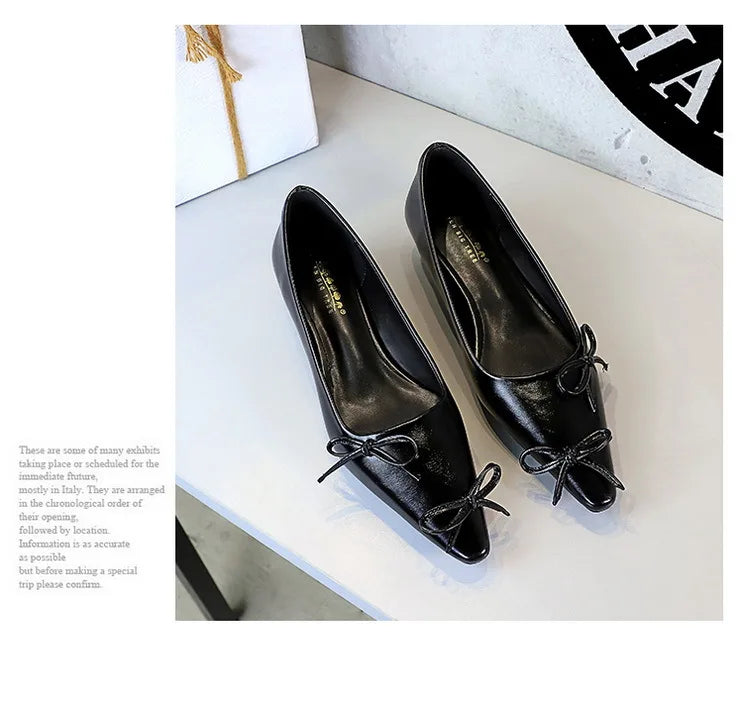 Pointed End Low Heeled Shoes Women Wedges Bowknot Low Heels Pumps Elegant Banquet Shoe Kitten Heels Ladies Shoes