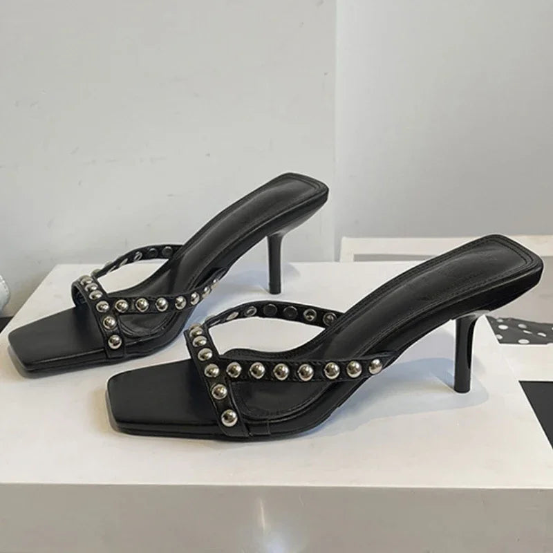 Women Shoes Modern Slippers Metal Rivet Designer Summer Party Shoes Women Mules Slides