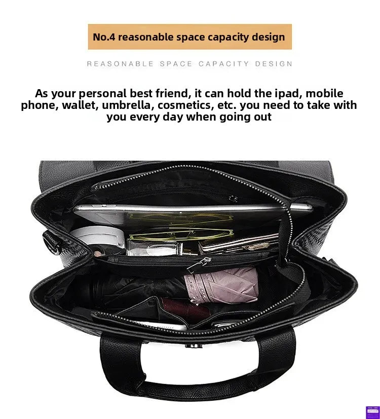 Large Capacity Ladies Handbag Fashion Woven Pattern Shoulder Bag Vintage Style Polyester Lining Soft PU Leather Material Commuter Bag