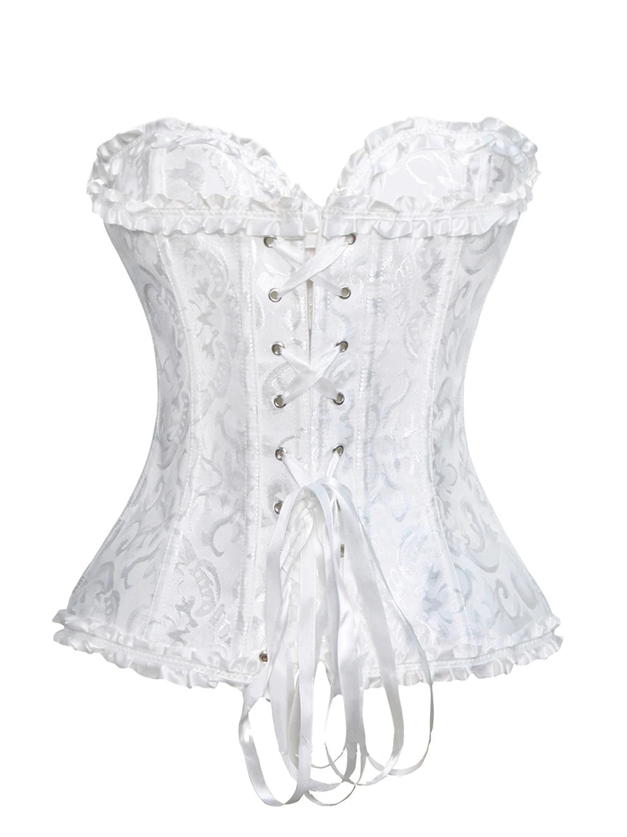 Women Corset Tops Bustier Overbust Floral Lace Tie-Up Strapless Tube Tops Vintage Court Gown Lingerie Bodyshaper Tops Natalia Home Fashion Natalia Home Fashion