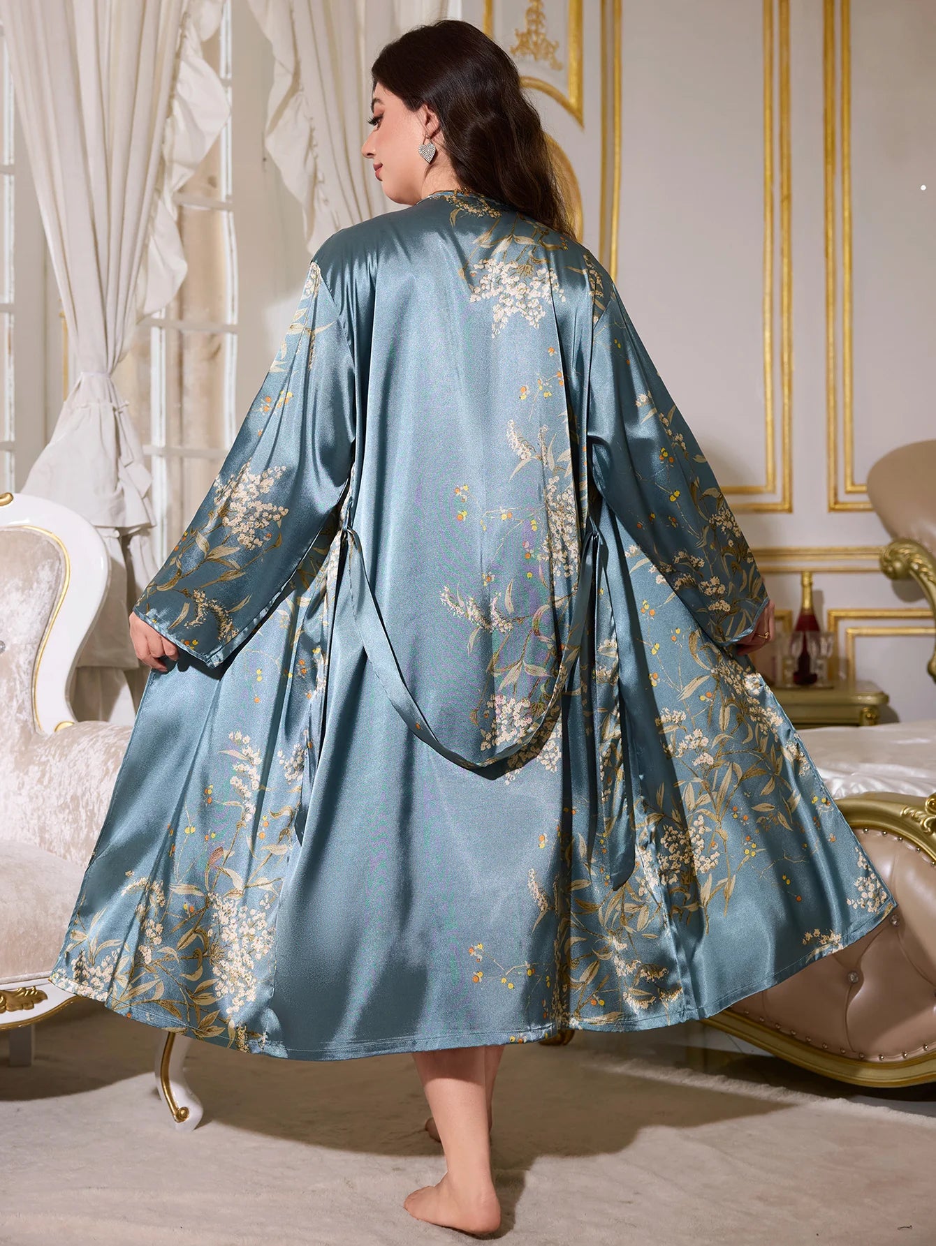 2 Piece Plus Size Women's Pajamas Gown Set Stylish Sexy Cherry Print Pajamas
