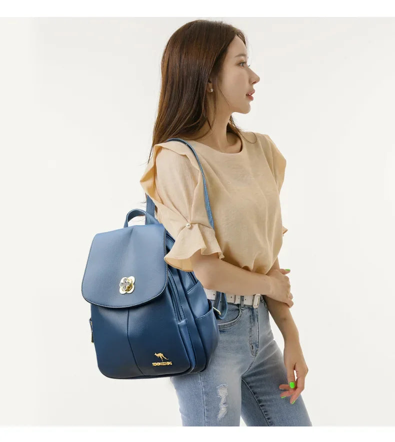 Soft Leather Dual-Shoulder Bag Student Backpack Travel Versatile Women's Bag