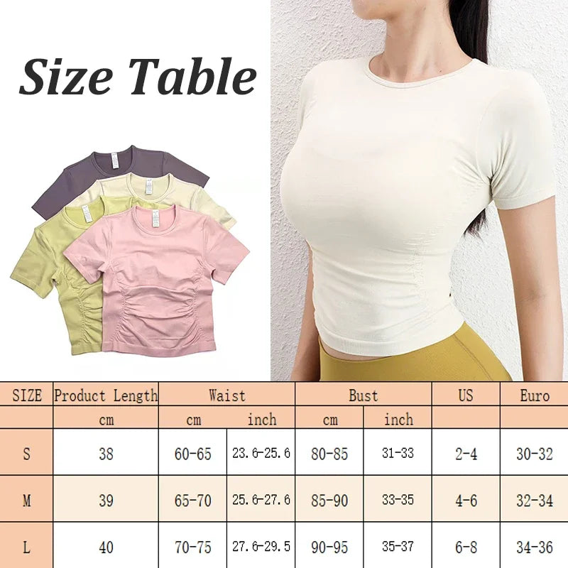 Aiithuug Seamless Slimming Waist Up Yoga Short Sleeve Gym Shirts Stretch Breathable Daily Sports Tennis Golf Tops Fitness Crops Natalia Home Fashion Natalia Home Fashion