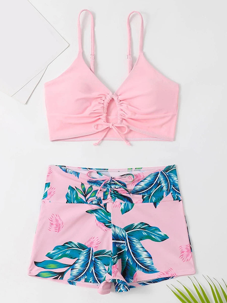 Tie Dye Bikini Drawstring Swimsuit Women High Waist Shorts Swimwear Female Padded Bathing Suit Swimming Beachwear Summer