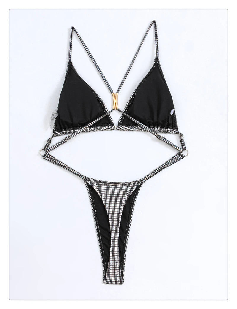 Women One Piece Swimsuit Bling Swimwear Backless Mono Bikini Feminine Bodysuit Female Bikini