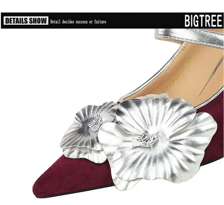 Metal Wedges 6 cm Women Pumps Flower Design High Heels Suede Sexy Party Shoes Buckle Ladies Shoes Women Wedges