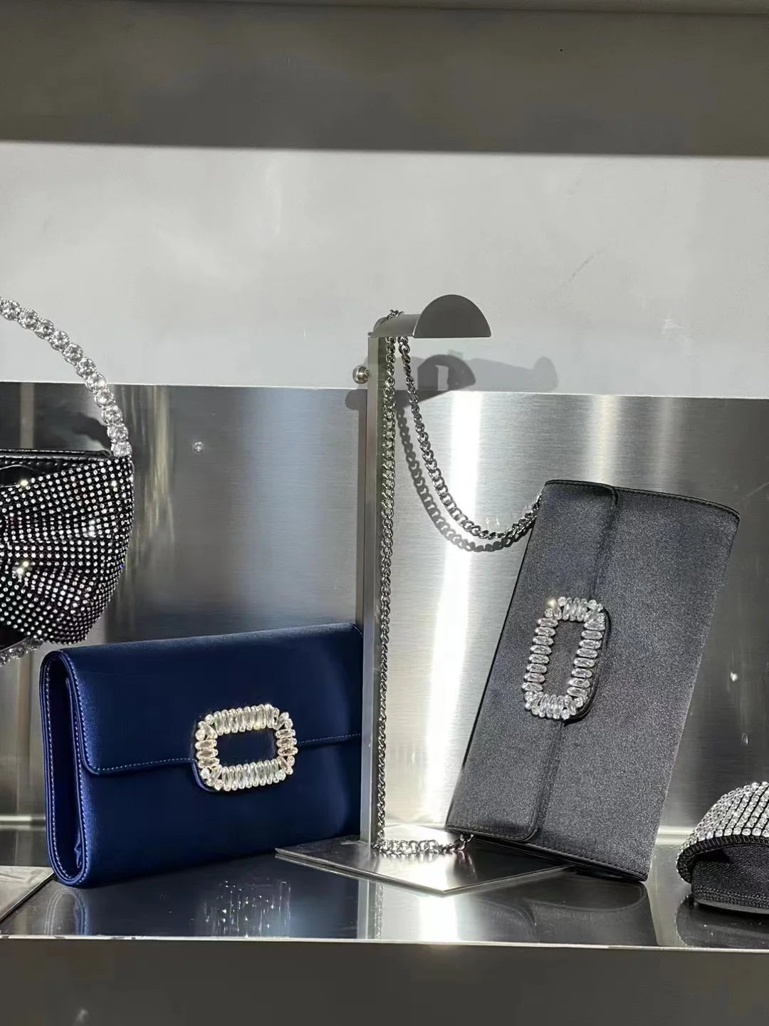 Luxury Satin Clutch Purse For Wedding Party Banquet Women's Handbag Crystal Shiny Rhinestone Diamond Evening Bag Shoulder Bag