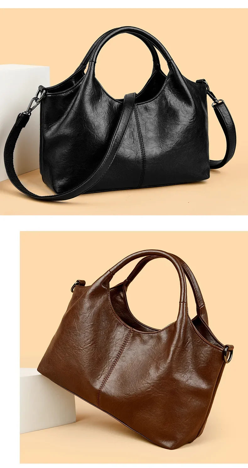 Fashionable Pure Color Basket Handbag Women's Commuter Bag Soft PU Leather Vintage Style Single Shoulder Bag with Internal Zipper