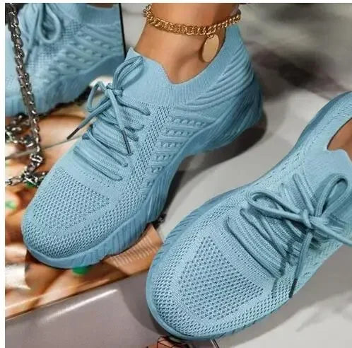 Outdoor Breathable Mesh Shoes Women Lightweight Shock-absorbing Sports Shoes Solid Color Plus Size Women Vulcanized Shoes