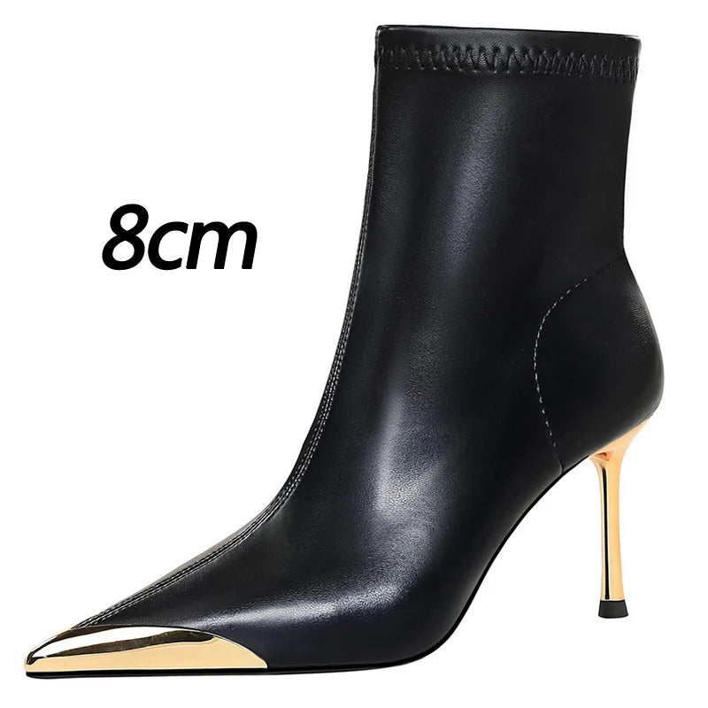 Boots Metal Pointed tip Women Boots Fashion Leather Boots High Heels Stilettos New Women Ankle Boots