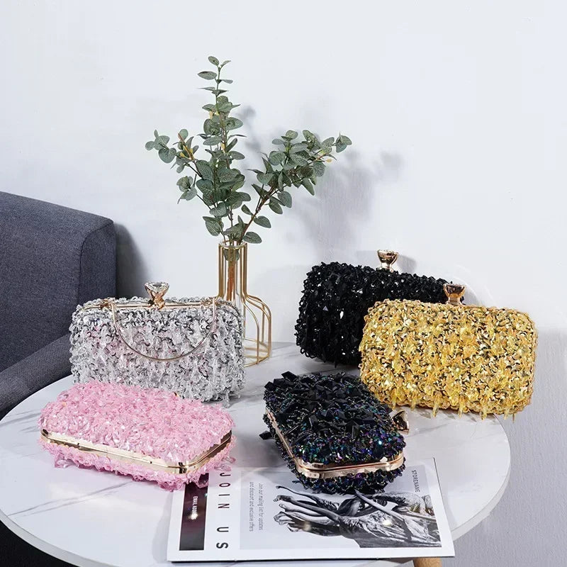 Women's Evening Bags Fashion Luxury Sequin Beaded Banquet Handbags Clutches Ladies Chain Small Shoulder Bag Purses