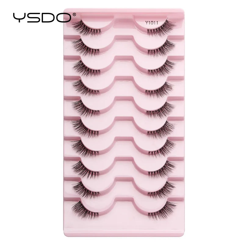 YSDO Natural Mink Eyelashes 3/6/10 Pairs Wispy Faux 3D Mink Lashes Short Fluffy Half False Eyelash Makeup Tools Cat Eye Lashes Natalia Home Fashion 10pairs-Y1011 Natalia Home Fashion