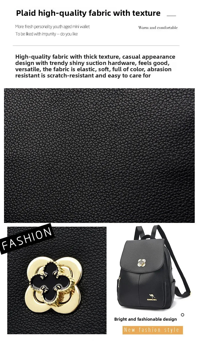 Soft Leather Dual-Shoulder Bag Student Backpack Travel Versatile Women's Bag