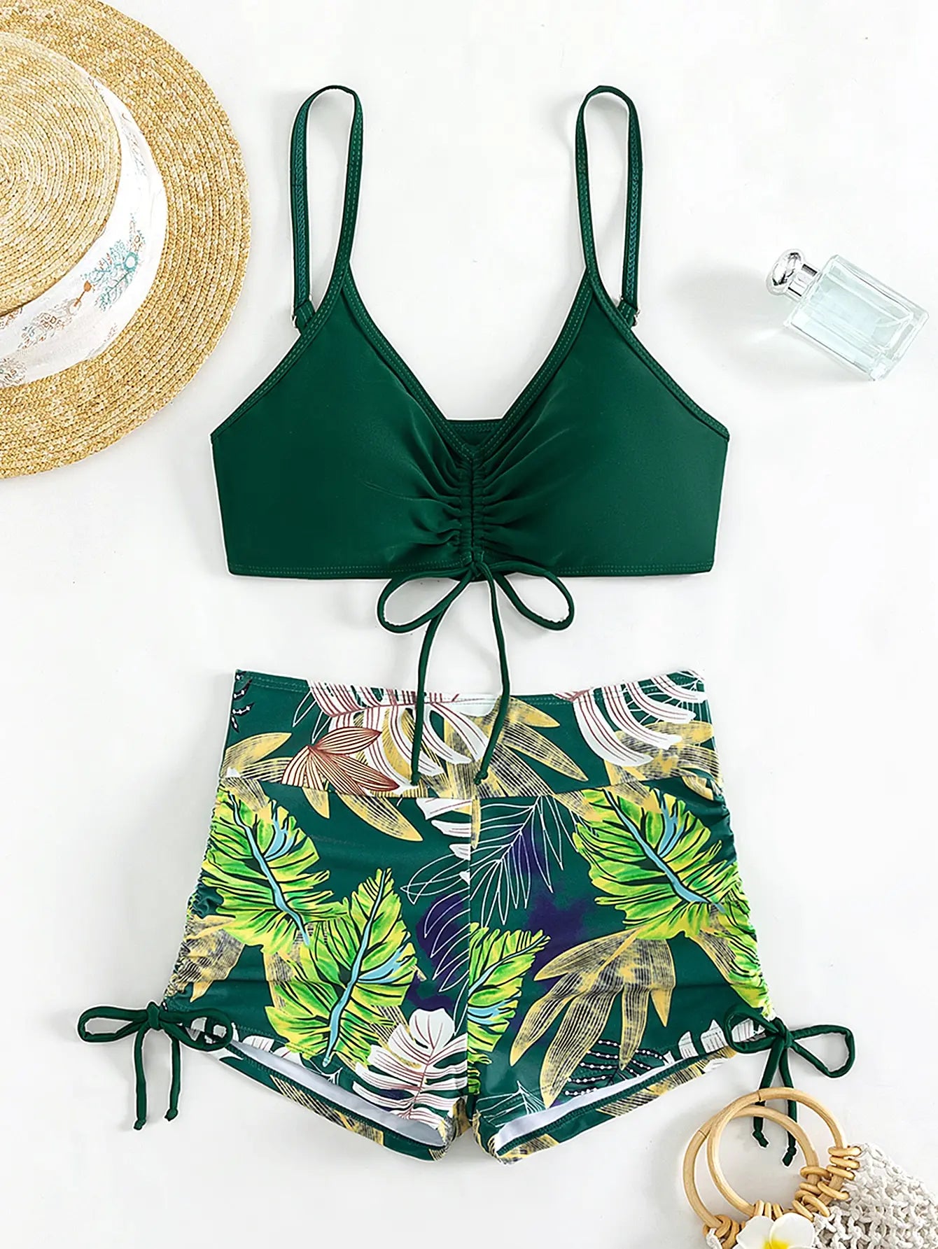 Tie Dye Bikini Drawstring Swimsuit Women High Waist Shorts Swimwear Female Padded Bathing Suit Swimming Beachwear Summer