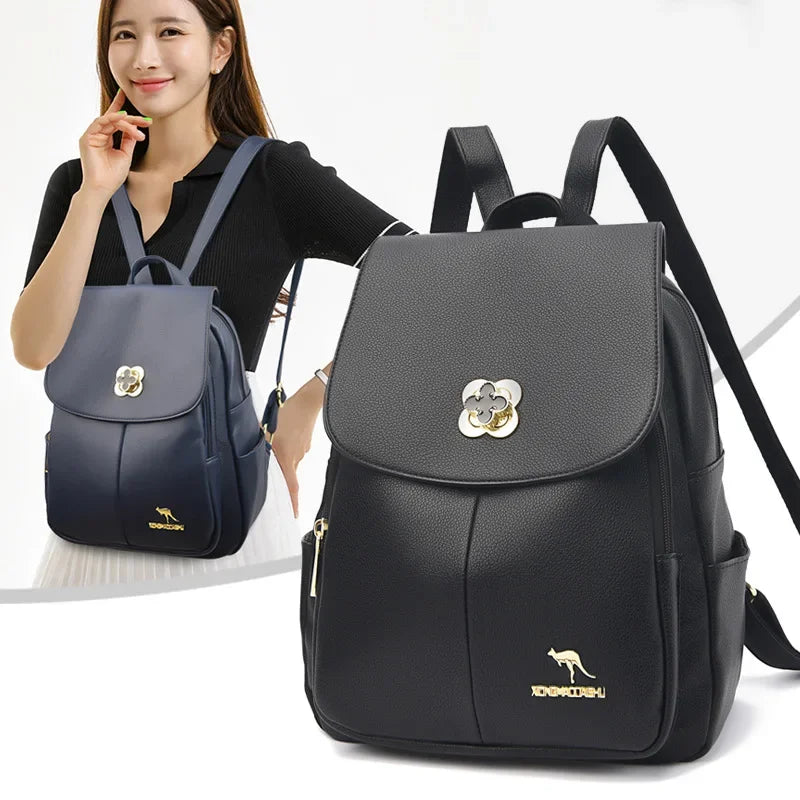 Soft Leather Dual-Shoulder Bag Student Backpack Travel Versatile Women's Bag