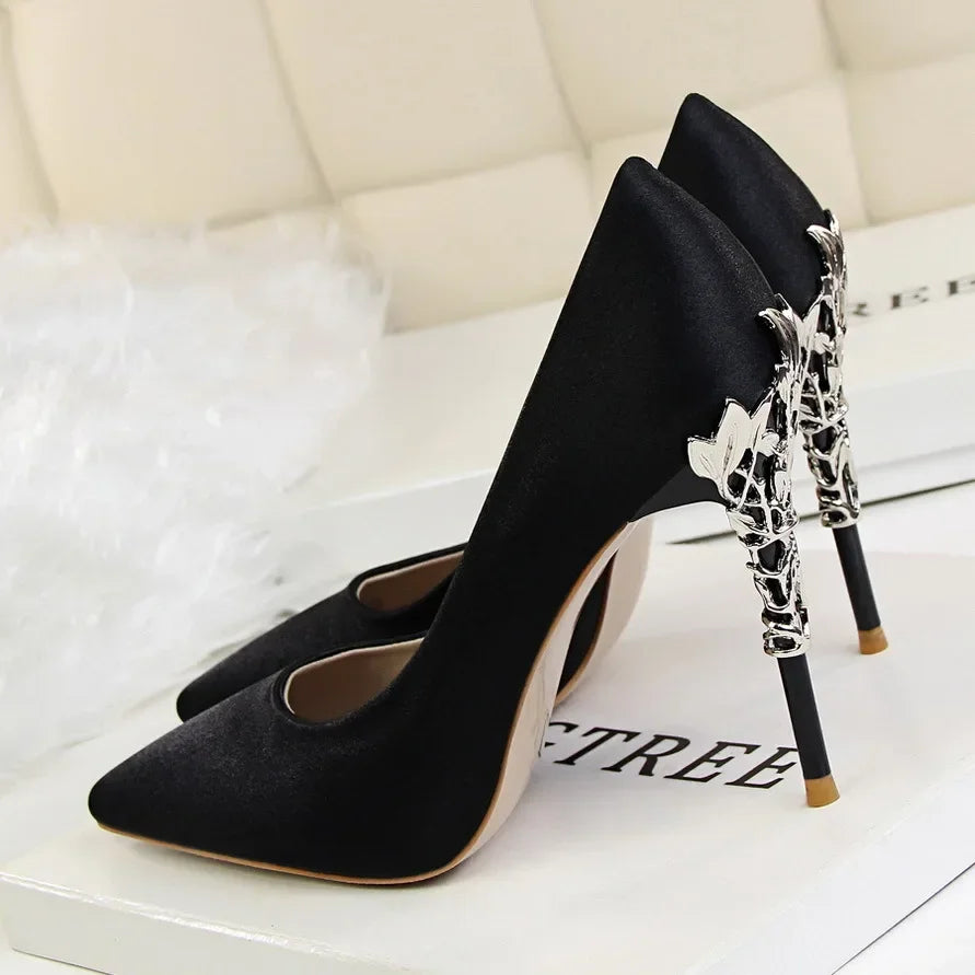 Women Shoes Spring Women Pumps Sequin Wedding Shoes Stilettos Metal Decoration Heels Natalia Home Fashion Black-40 Natalia Home Fashion