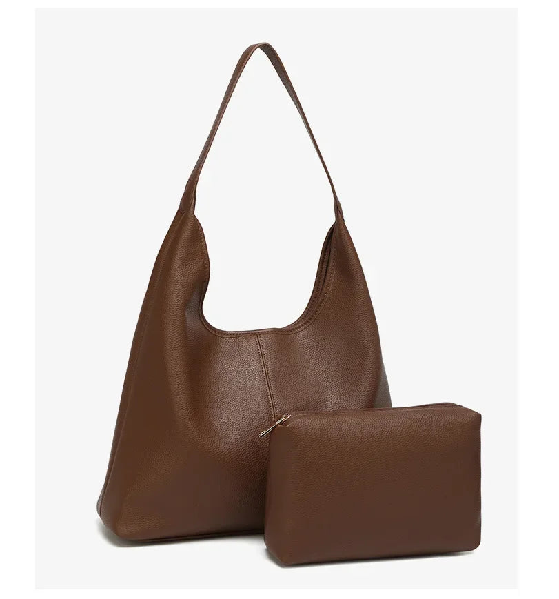 Retro Solid Color Large Capacity Women's Shoulder Bag Fashionable Versatile Niche Tote Bag Underarm Single Shoulder