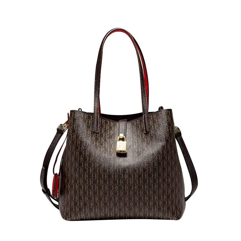 Premium Versatile Leather Crossbody Bag Ladies Large Capacity Daily Commuter Tote Bag Letter Print Design Ladies Fashio