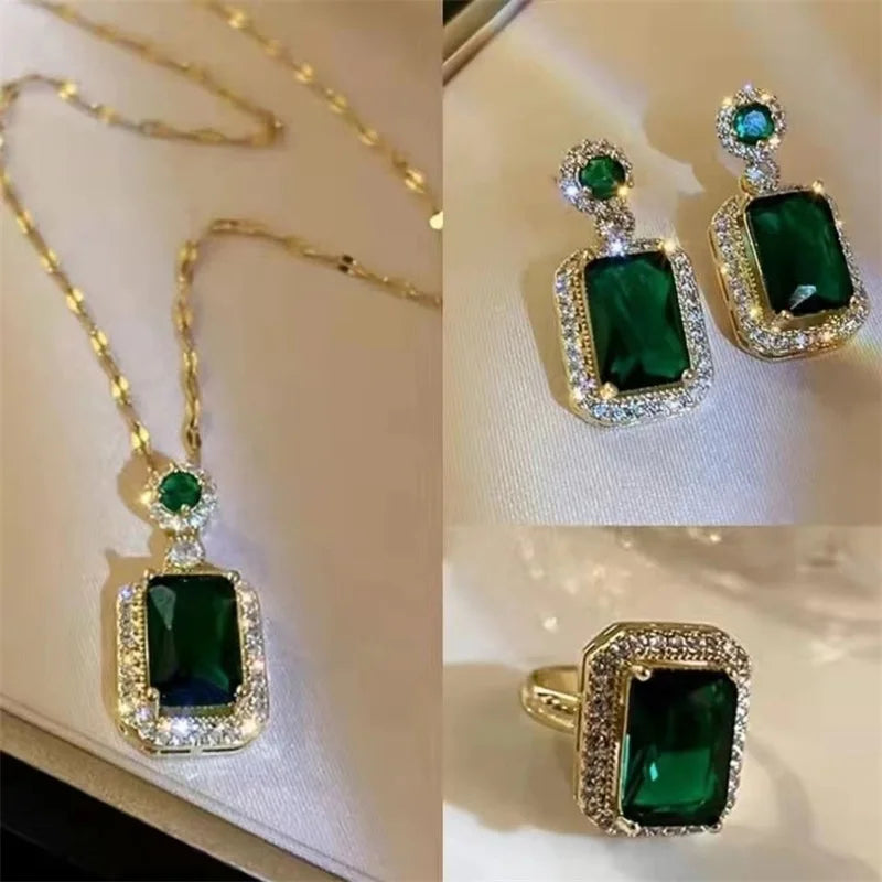 Women's Fashion Cubic Zirconia Necklace Earrings Ring Jewelry Set Girls Anniversary Wedding Valentine's Day Perfect Gift Natalia Home Fashion Natalia Home Fashion