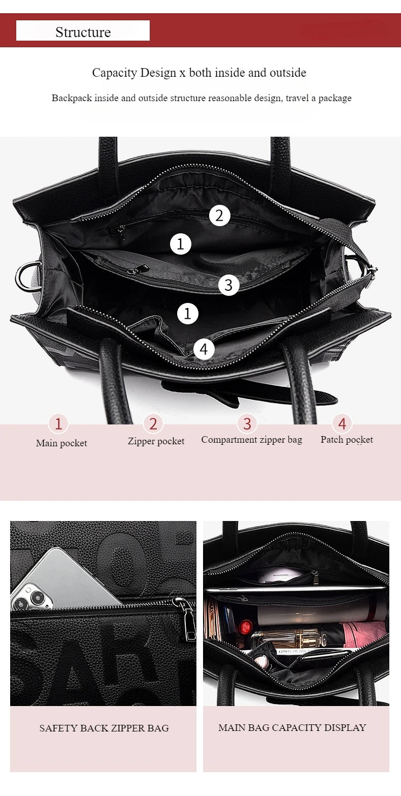 Bags for Women Trend Large-capacity Tote Bag, High Quality PU Leather Women's Retro Fashion Letter Handbag, Shoulder Bag