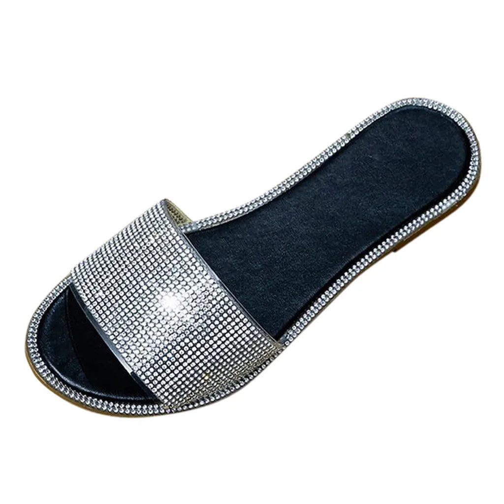 Slippers Roman Casual Women's Beach Flat Sandals Women Booties Slippers with Memory Foam Glittery