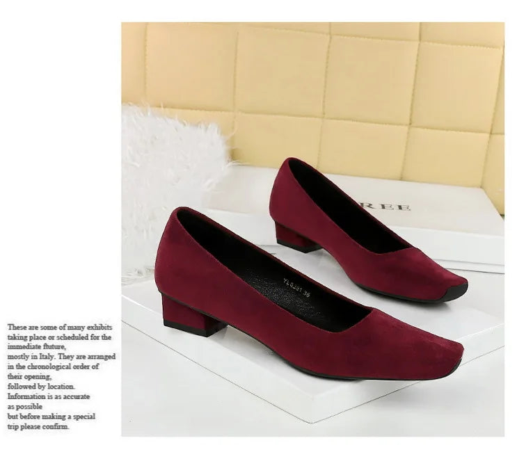 Women Fashion Style Quality Square Toe Low Heel Pumps Lady Prom Suede Shallow Mouth Thick High OL Single Shoes