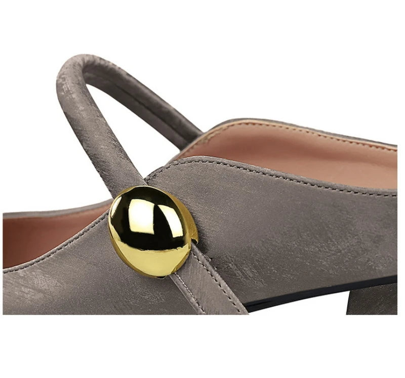 European Style Light-Mouthed Half-Slippers Women Wearing Thick Heels And Square-Toe Mary Jane Shoes One-Strap