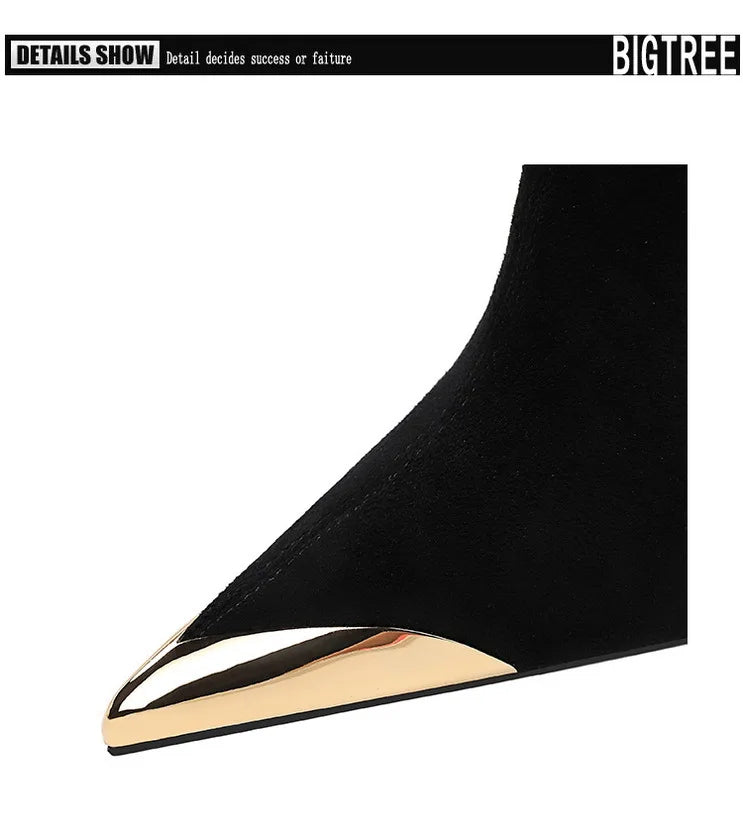 High Heels Women Ankle Boots Sexy Pointed Toe Leather Shoes Women Party Boots Dress Chelsea Boots