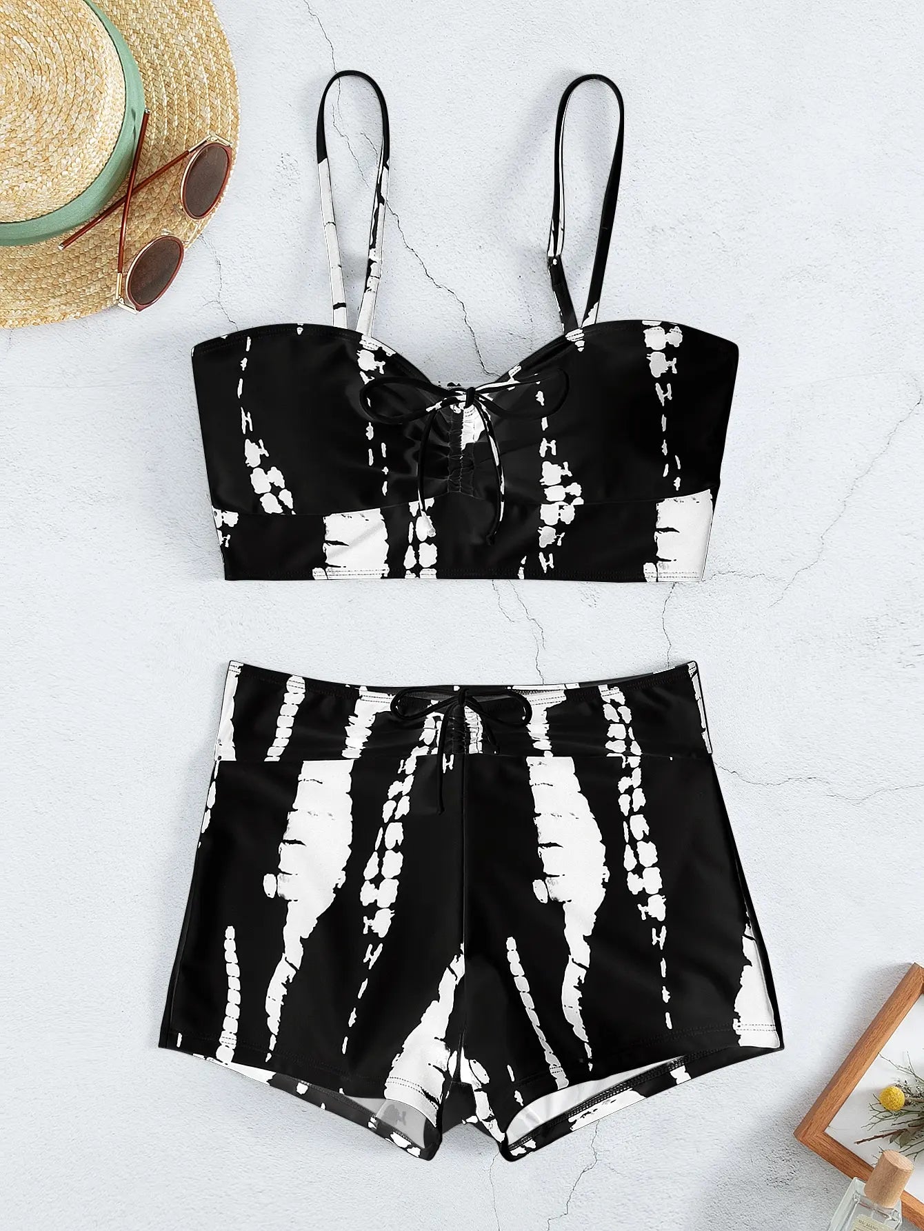 Tie Dye Bikini Drawstring Swimsuit Women High Waist Shorts Swimwear Female Padded Bathing Suit Swimming Beachwear Summer