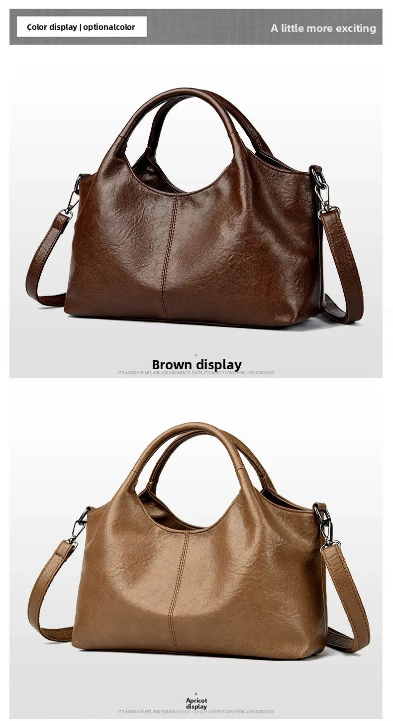 Fashionable Pure Color Basket Handbag Women's Commuter Bag Soft PU Leather Vintage Style Single Shoulder Bag with Internal Zipper